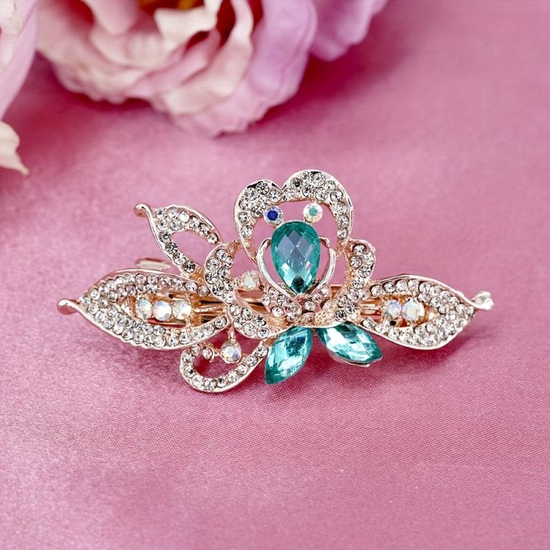 Rhinestone Flower Hair Clip French Barrette Ponytail Holder