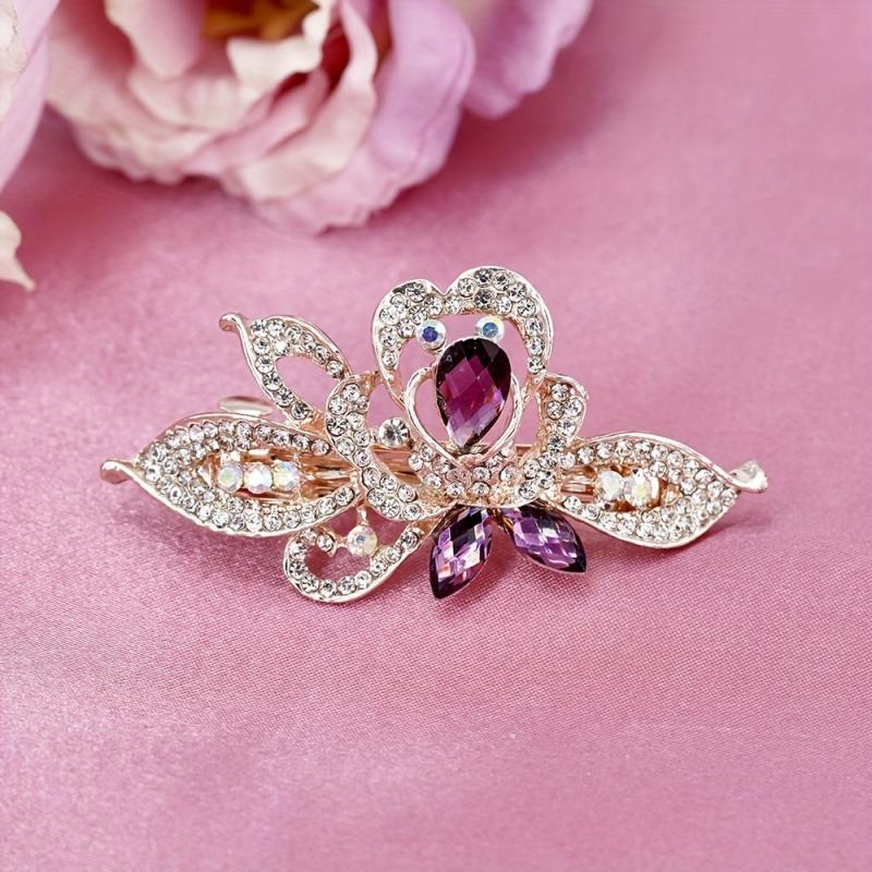 Rhinestone Flower Hair Clip French Barrette Ponytail Holder