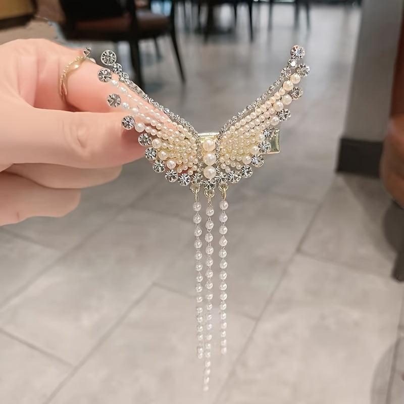 Rhinestone Butterfly Tassel Hair Clip for Women