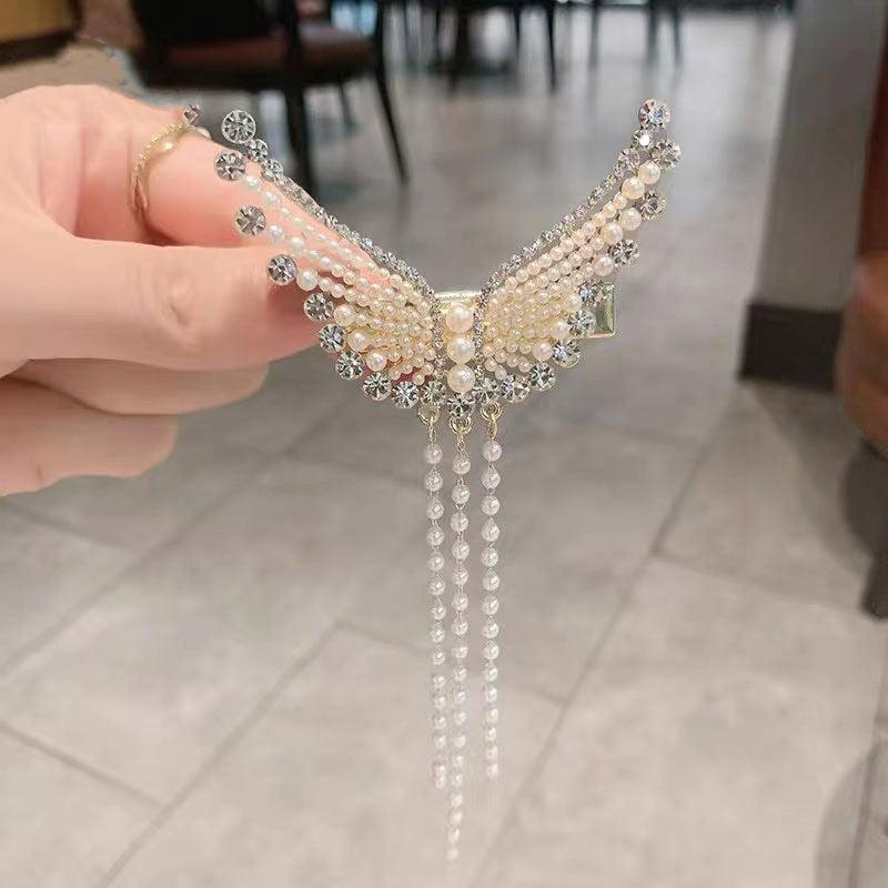 Rhinestone Butterfly Tassel Hair Clip for Women