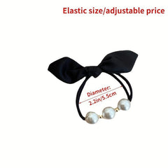 Faux Pearl Bow Hair Tie Women's High Elasticity Bow Ponytail Hair Rope Headwear