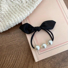 Faux Pearl Bow Hair Tie Women's High Elasticity Bow Ponytail Hair Rope Headwear