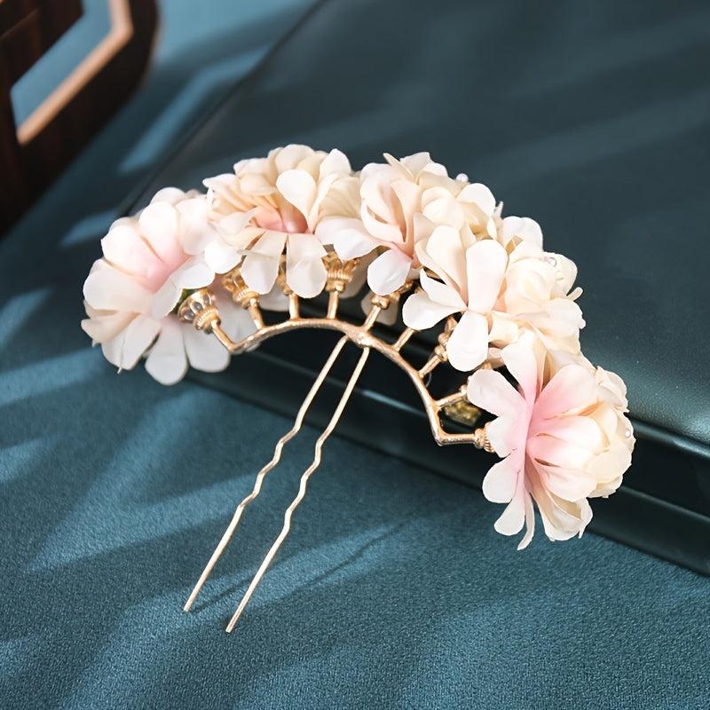 Silk Flower Headdress Hairpin Chignon Hair Accessories