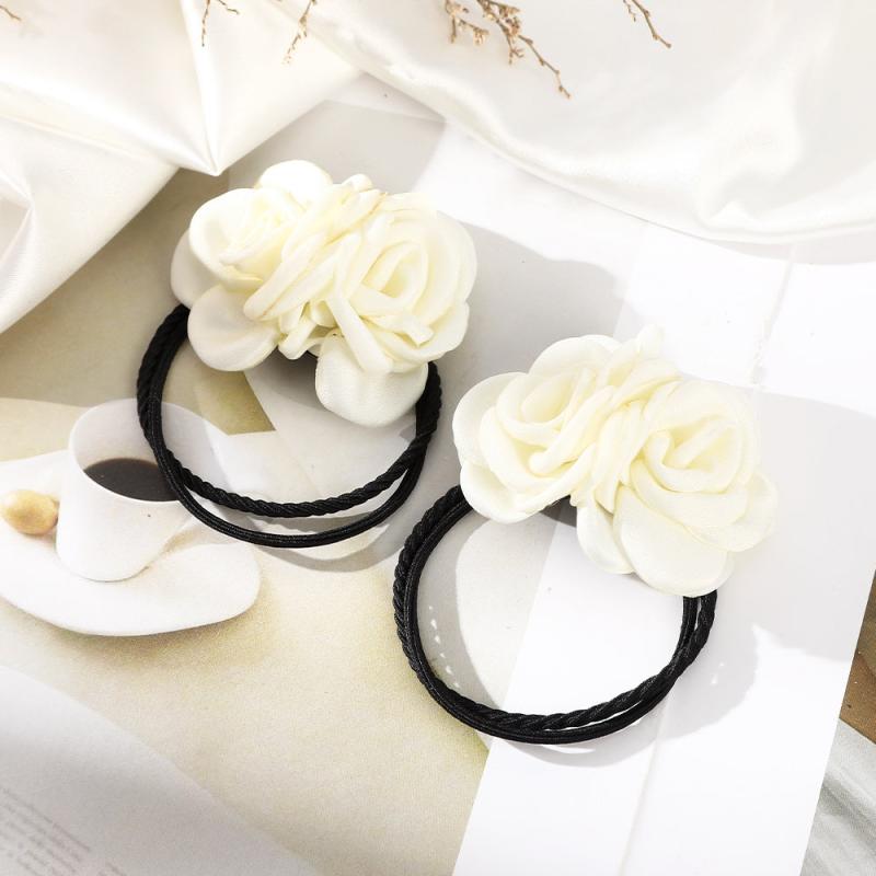 Colorful Rose Flower Hair Bow Wreath Garland Elastic Hair Ties