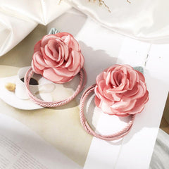 Colorful Rose Flower Hair Bow Wreath Garland Elastic Hair Ties