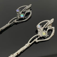 2pcs Vintage Alloy Moonstone Hairpin, Chinese Style Chignon Hair Accessories