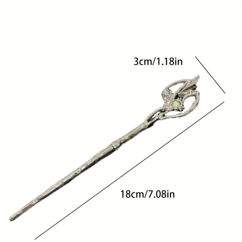 2pcs Vintage Alloy Moonstone Hairpin, Chinese Style Chignon Hair Accessories