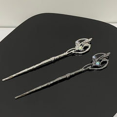 2pcs Vintage Alloy Moonstone Hairpin, Chinese Style Chignon Hair Accessories