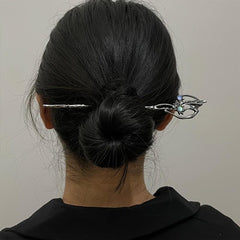 2pcs Vintage Alloy Moonstone Hairpin, Chinese Style Chignon Hair Accessories