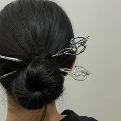 2pcs Vintage Alloy Moonstone Hairpin, Chinese Style Chignon Hair Accessories