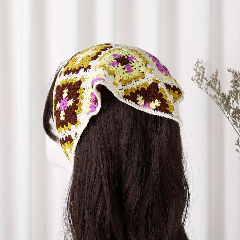 Boho Style Checkered Hair Band Flower Pattern Headdress