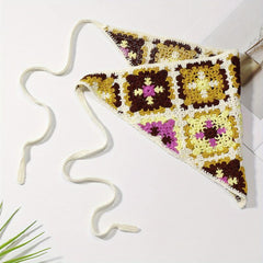 Boho Style Checkered Hair Band Flower Pattern Headdress