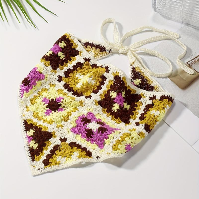 Boho Style Checkered Hair Band Flower Pattern Headdress