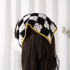 Boho Style Checkered Hair Band Flower Pattern Headdress