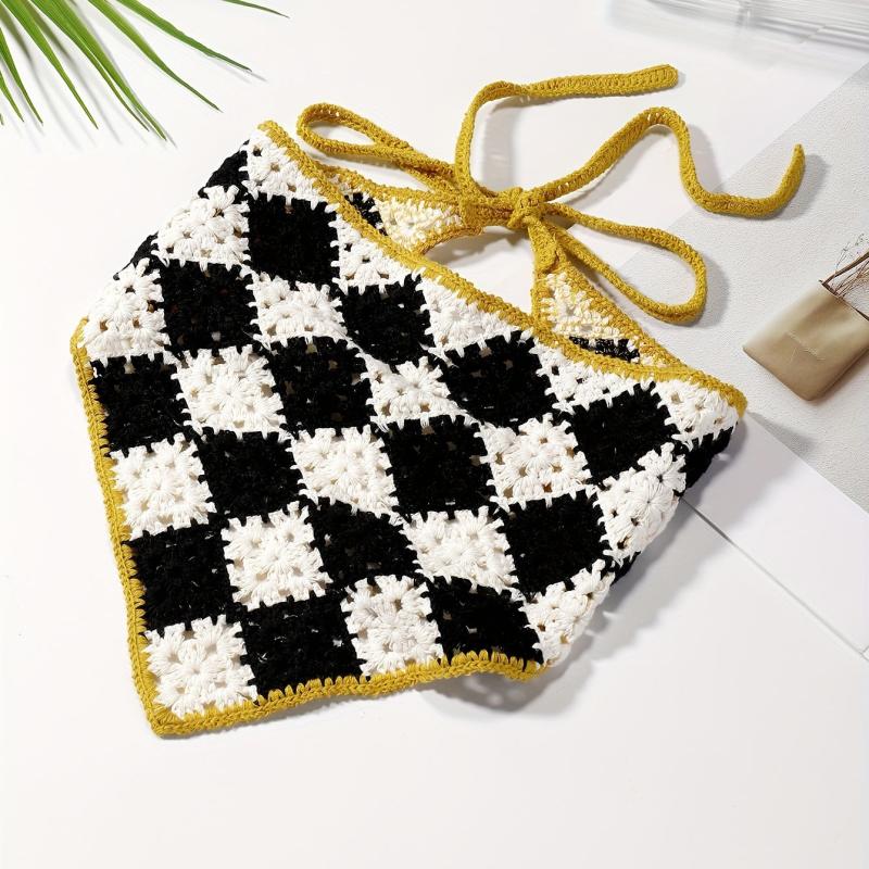 Boho Style Checkered Hair Band Flower Pattern Headdress
