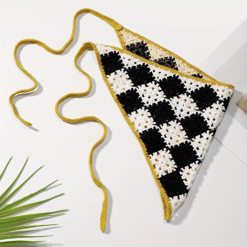 Boho Style Checkered Hair Band Flower Pattern Headdress