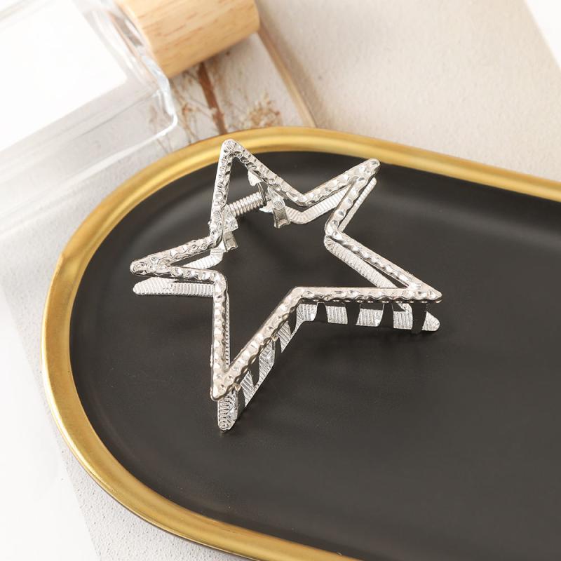 Golden Silver Star Hair Claw Pentagram Shark Claw Hair Accessories