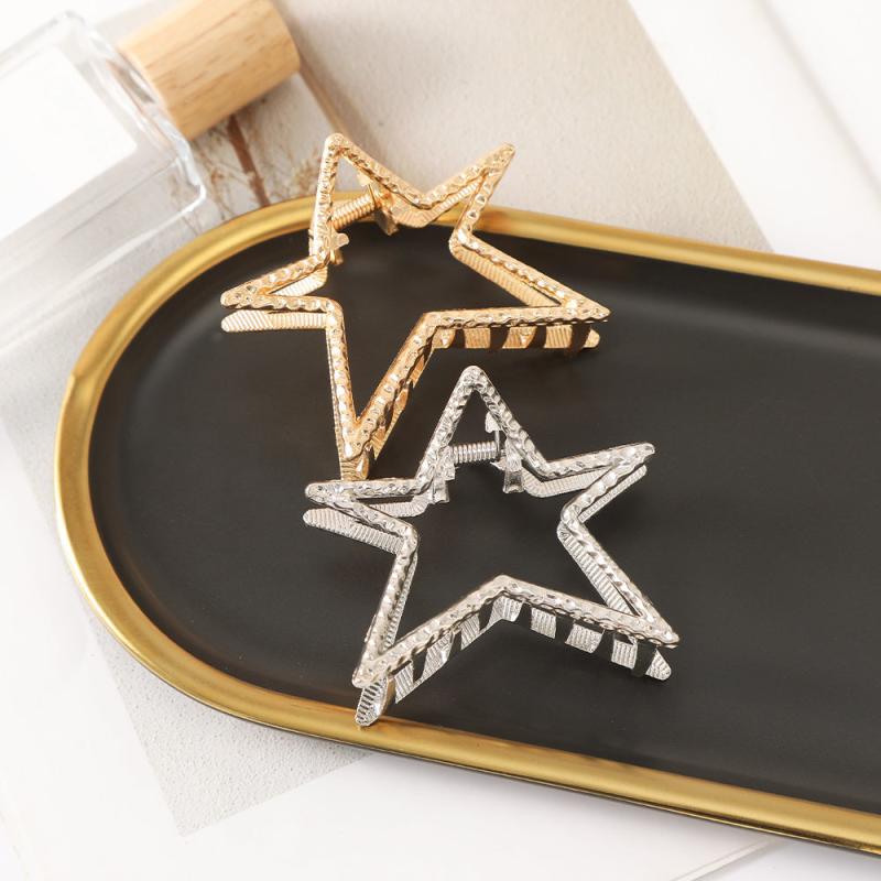 Golden Silver Star Hair Claw Pentagram Shark Claw Hair Accessories
