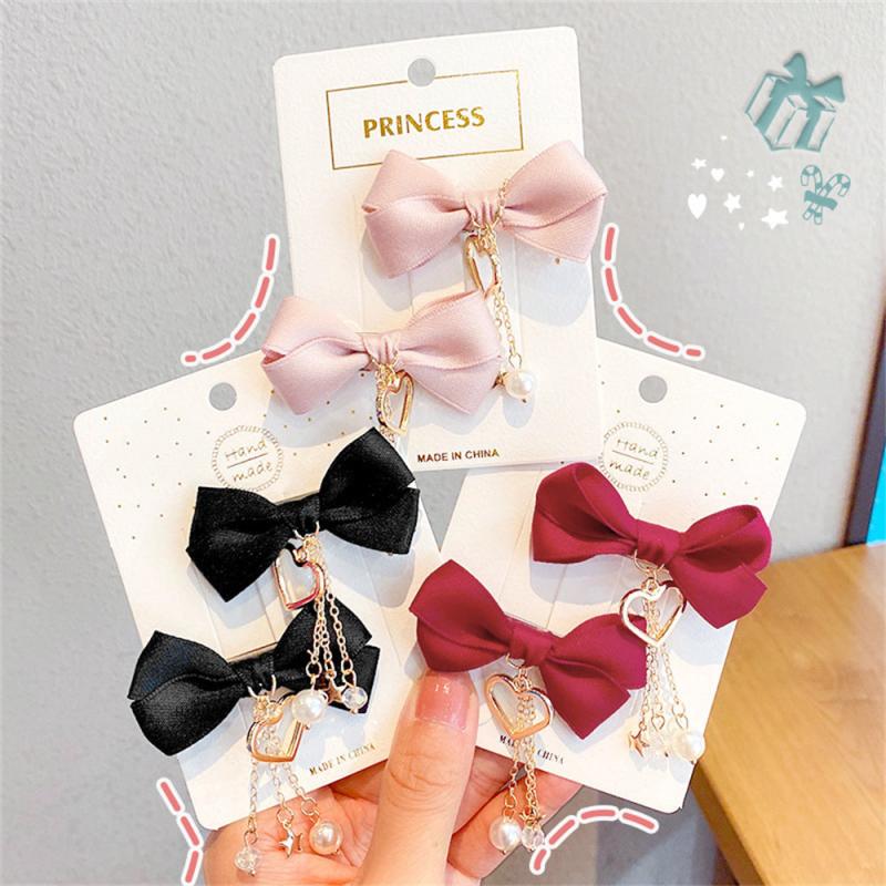 Bowknot Hair Clip with Pearl Pendant Hair Accessories