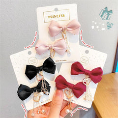 Bowknot Hair Clip with Pearl Pendant Hair Accessories