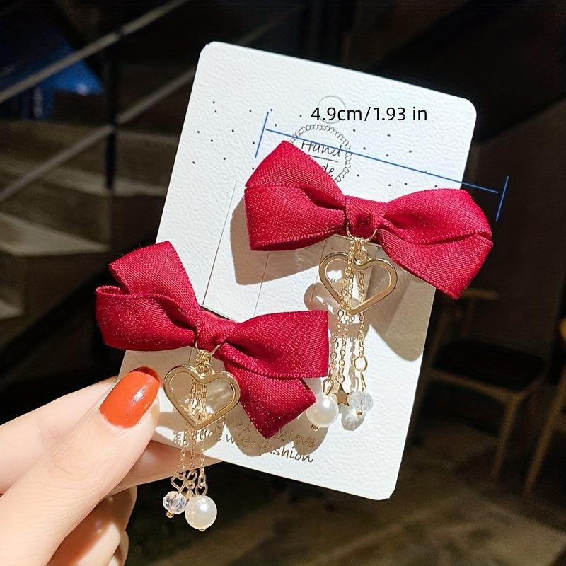 Bowknot Hair Clip with Pearl Pendant Hair Accessories