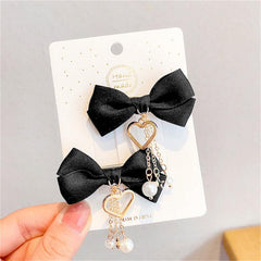 Bowknot Hair Clip with Pearl Pendant Hair Accessories