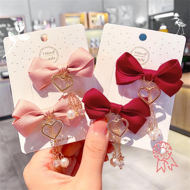 Bowknot Hair Clip with Pearl Pendant Hair Accessories
