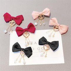 Bowknot Hair Clip with Pearl Pendant Hair Accessories