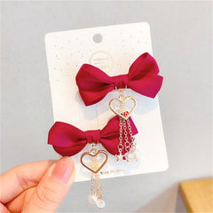 Bowknot Hair Clip with Pearl Pendant Hair Accessories