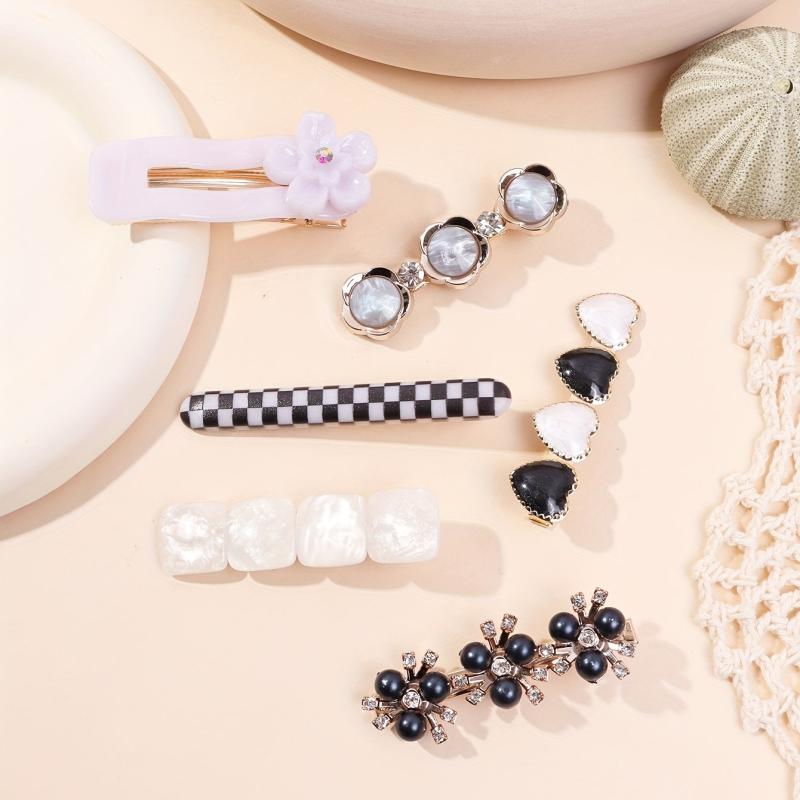 6pcs Checkered Flower Hair Clips Bobby Pins Non Slip Hair Accessories