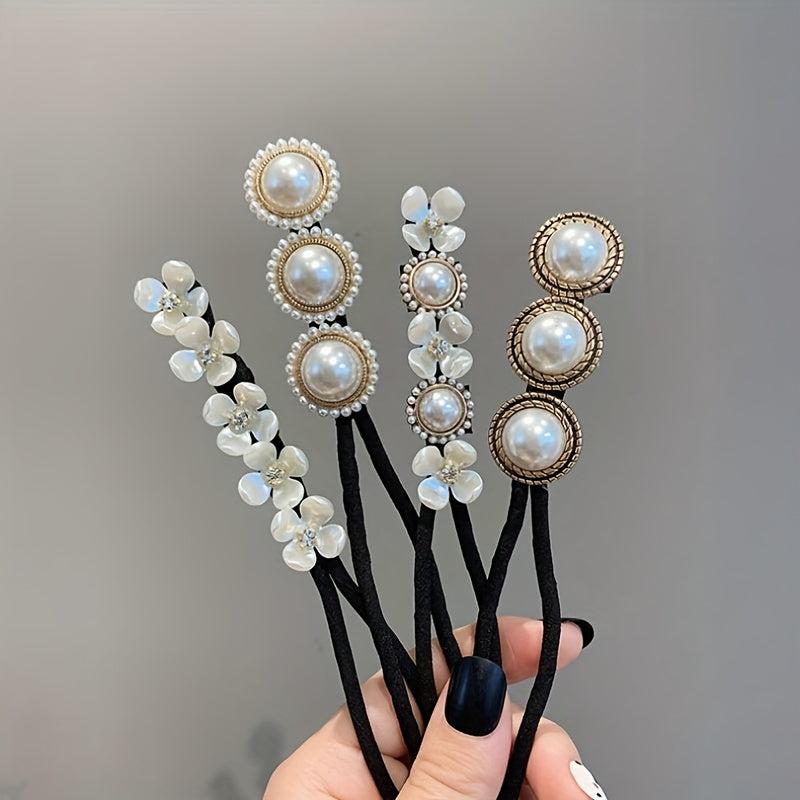 Faux Pearl Flower Hair Bun Maker Styling Tool For Women Girls