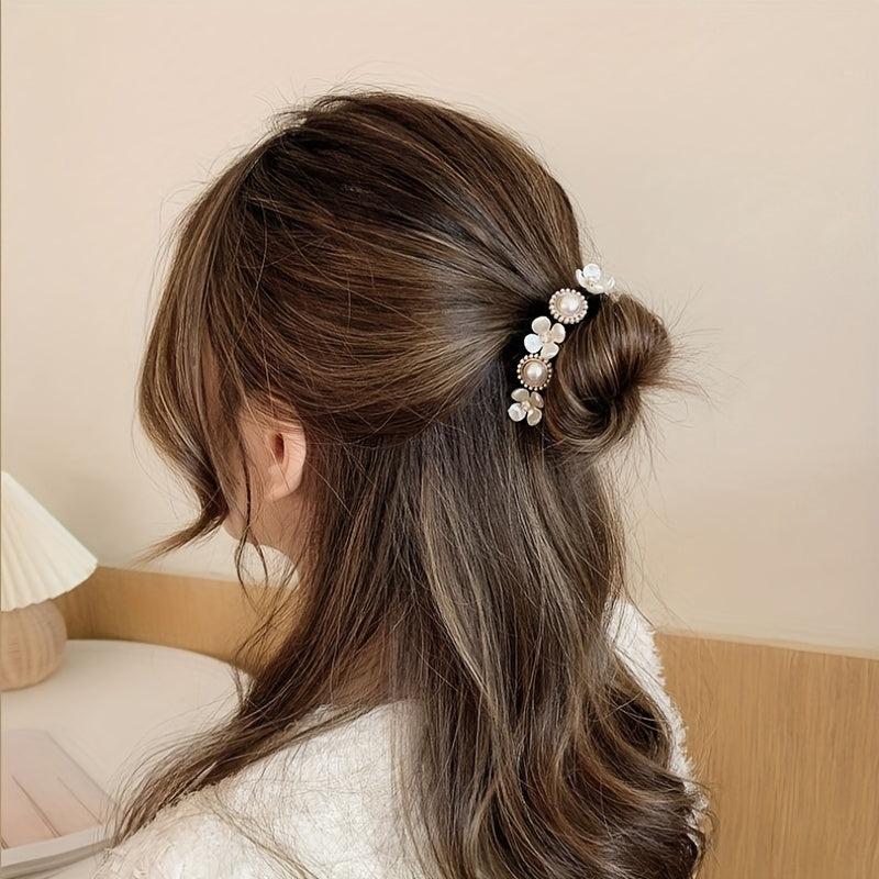 Faux Pearl Flower Hair Bun Maker Styling Tool For Women Girls