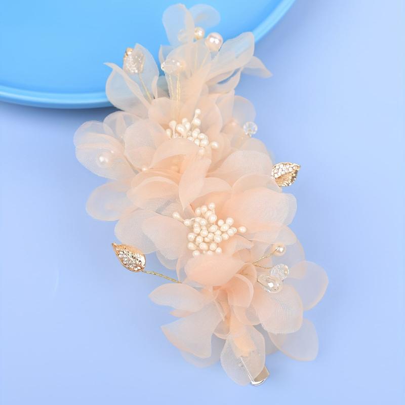 Pink Yarm Flower Hair Clip Duck Billed Clip Alloy Leaf Inlaid Rhinestone