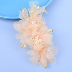 Pink Yarm Flower Hair Clip Duck Billed Clip Alloy Leaf Inlaid Rhinestone
