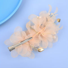 Pink Yarm Flower Hair Clip Duck Billed Clip Alloy Leaf Inlaid Rhinestone