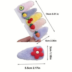 5Pcs Kids Plush Fruit Flower Hair Clip Cartoon Rabbit Children's Bangs Clip