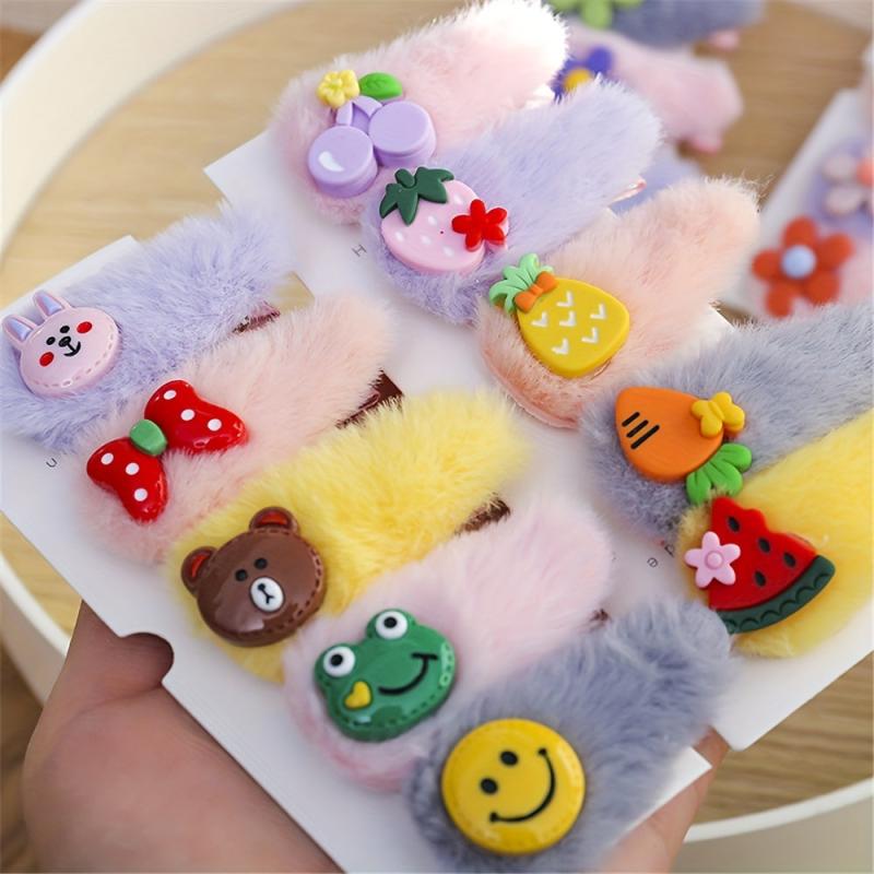 5Pcs Kids Plush Fruit Flower Hair Clip Cartoon Rabbit Children's Bangs Clip