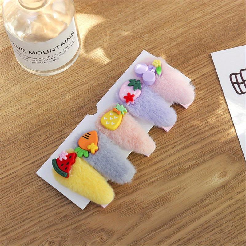 5Pcs Kids Plush Fruit Flower Hair Clip Cartoon Rabbit Children's Bangs Clip