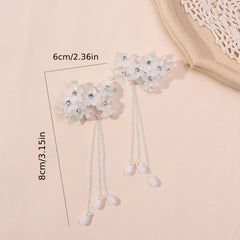 Crystal Flower Hair Clip Chain Tassel Rhinestone Faux Pearl Hair Clip