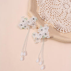 Crystal Flower Hair Clip Chain Tassel Rhinestone Faux Pearl Hair Clip
