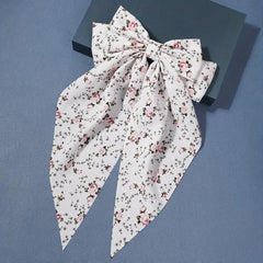Floral Bow Hair Clip French Barrette Long Tail Non Slip Decoration