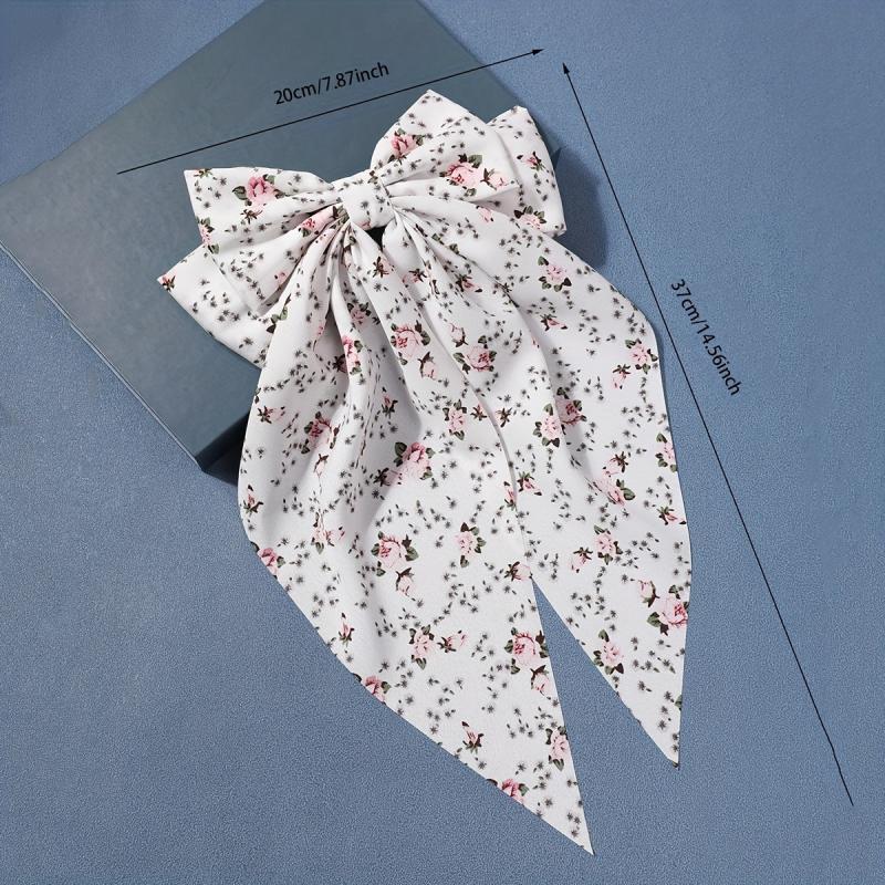 Floral Bow Hair Clip French Barrette Long Tail Non Slip Decoration