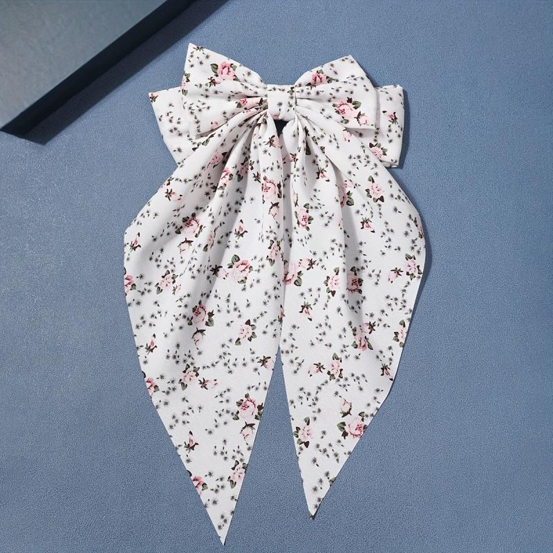 Floral Bow Hair Clip French Barrette Long Tail Non Slip Decoration