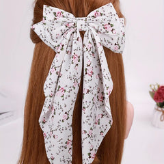 Floral Bow Hair Clip French Barrette Long Tail Non Slip Decoration