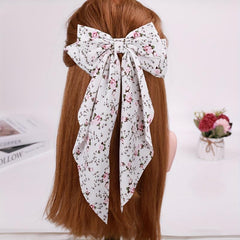 Floral Bow Hair Clip French Barrette Long Tail Non Slip Decoration
