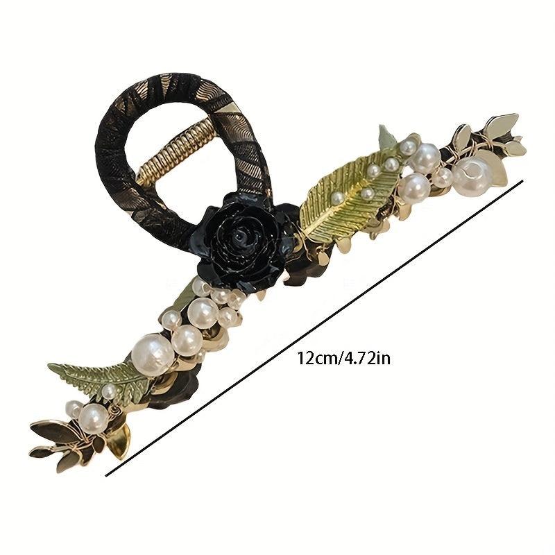 Large Rose Faux Pearl Hair Claw Back Head Shark Claw Flower Hair Accessories