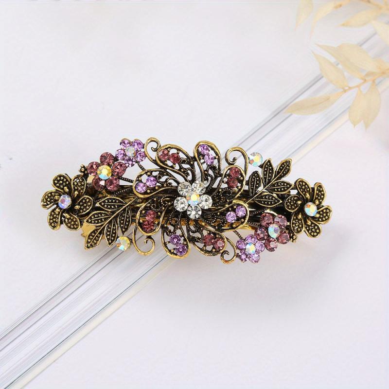Vintage Flower Leaf Hair Clip Rhinestone Barrette Hair Accessories