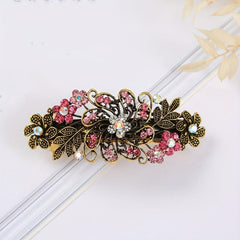 Vintage Flower Leaf Hair Clip Rhinestone Barrette Hair Accessories
