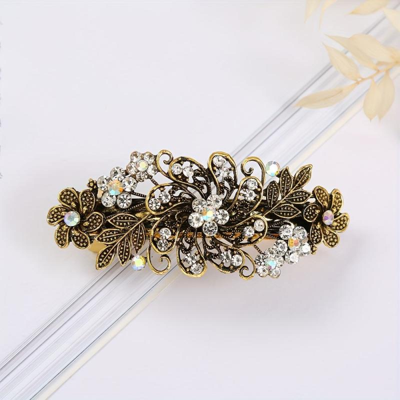 Vintage Flower Leaf Hair Clip Rhinestone Barrette Hair Accessories