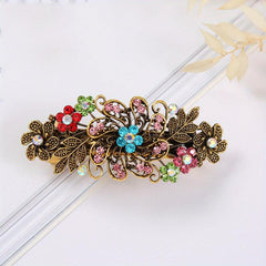 Vintage Flower Leaf Hair Clip Rhinestone Barrette Hair Accessories
